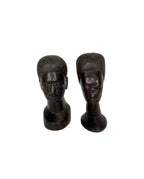 Mid Century Besmo African Tribal Bust Sculpture Carved in Ebony Wood Small Man & Woman - Sold as a Set of Two