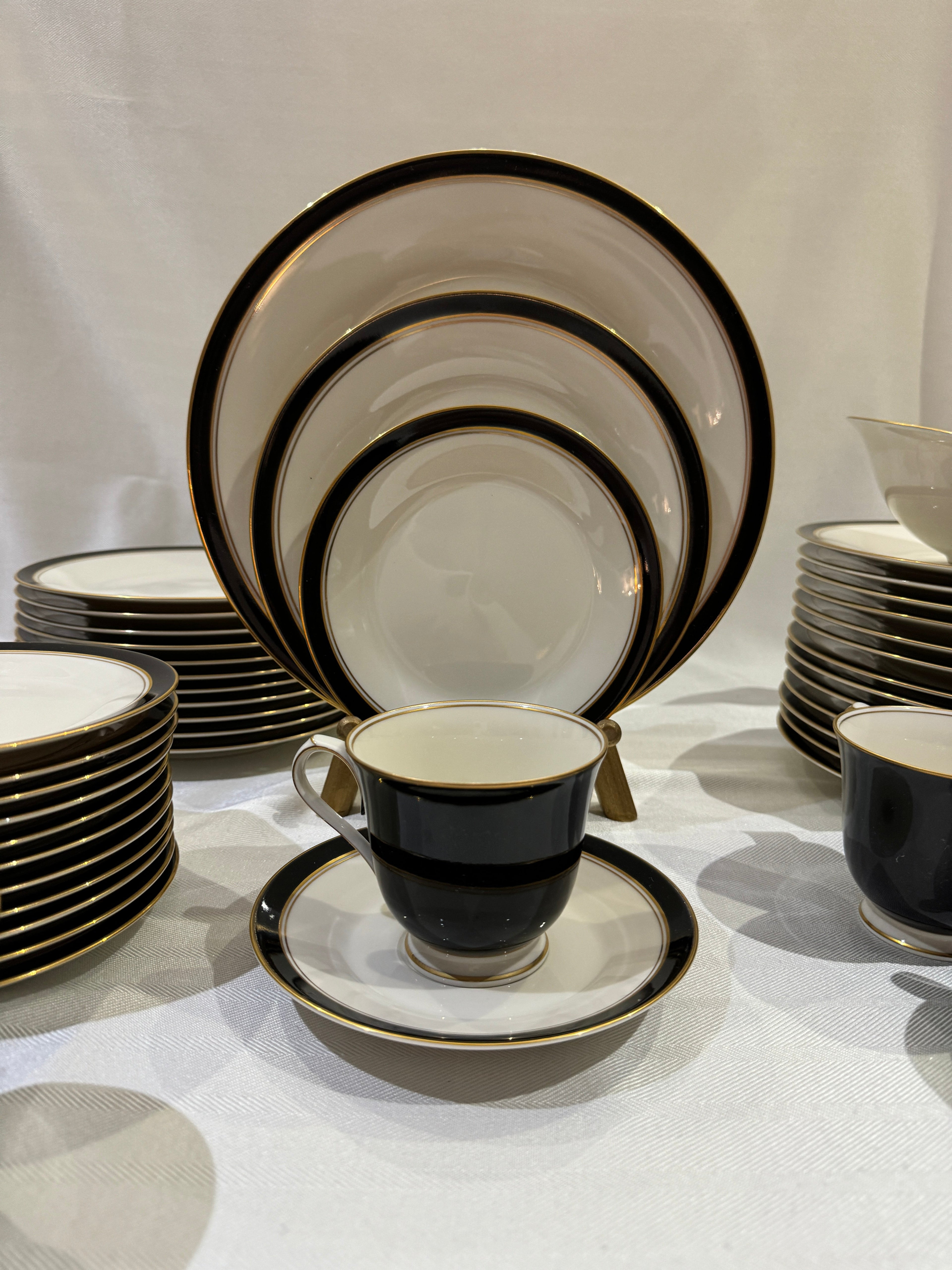 Noritake Ivory China - Model 7274 Ivory & Ebony, Made in Japan - 11 Place Settings - Sold as a Set
