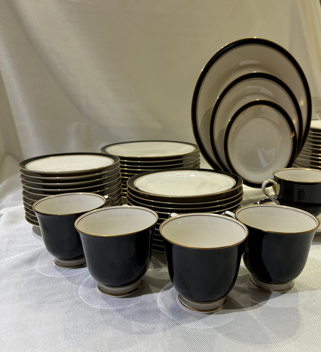 Noritake Ivory China - Model 7274 Ivory & Ebony, Made in Japan - 11 Place Settings - Sold as a Set
