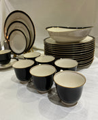 Noritake Ivory China - Model 7274 Ivory & Ebony, Made in Japan - 11 Place Settings - Sold as a Set