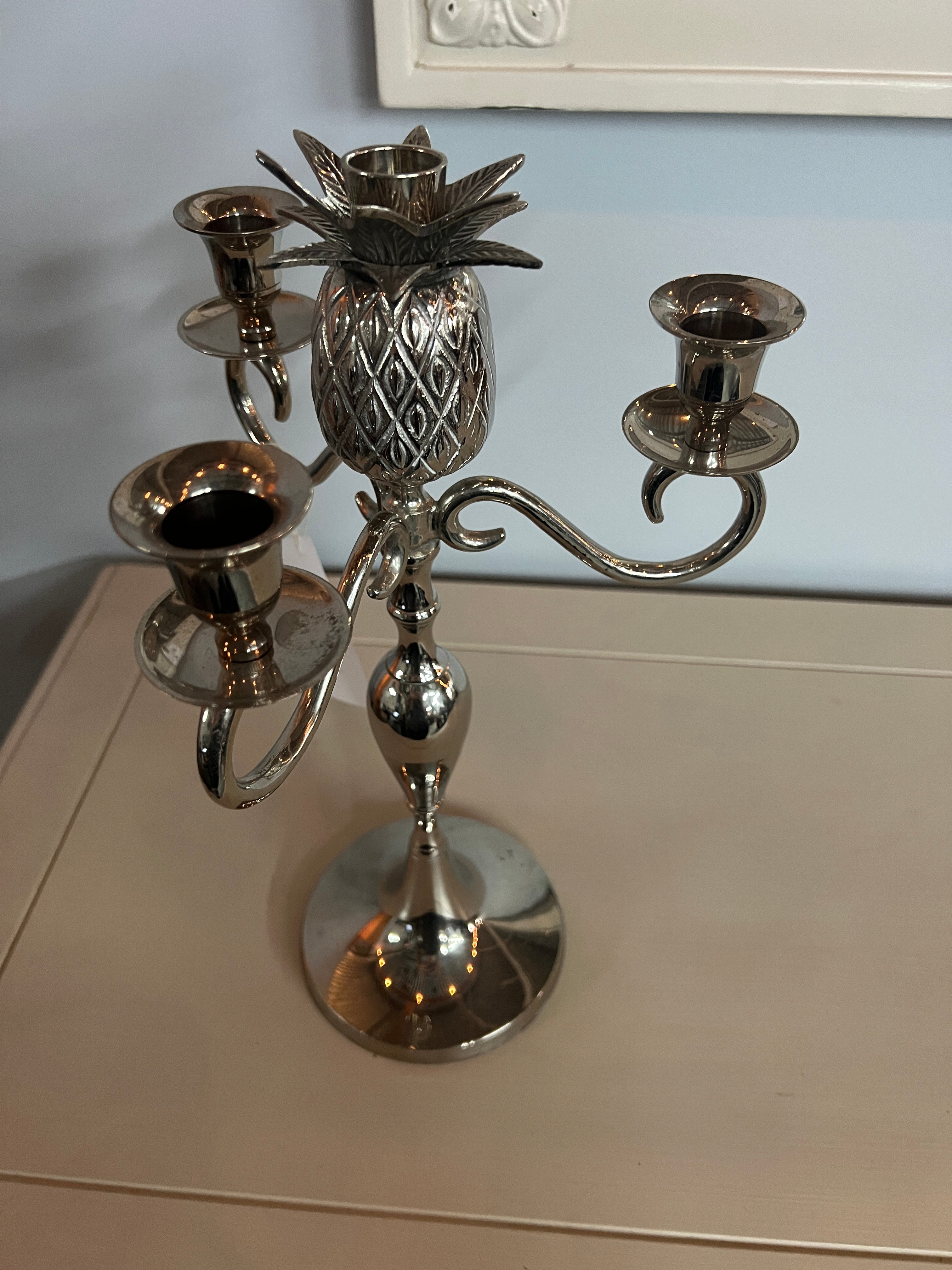 Vintage Silver Pewter Pineapple Candelabra