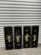 Vintage Chinoiserie Geisha Asian Wall Panel Accents with Mother of Pearl Inlays - set of 4