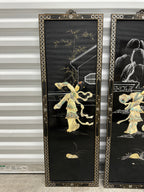 Vintage Chinoiserie Geisha Asian Wall Panel Accents with Mother of Pearl Inlays - set of 4