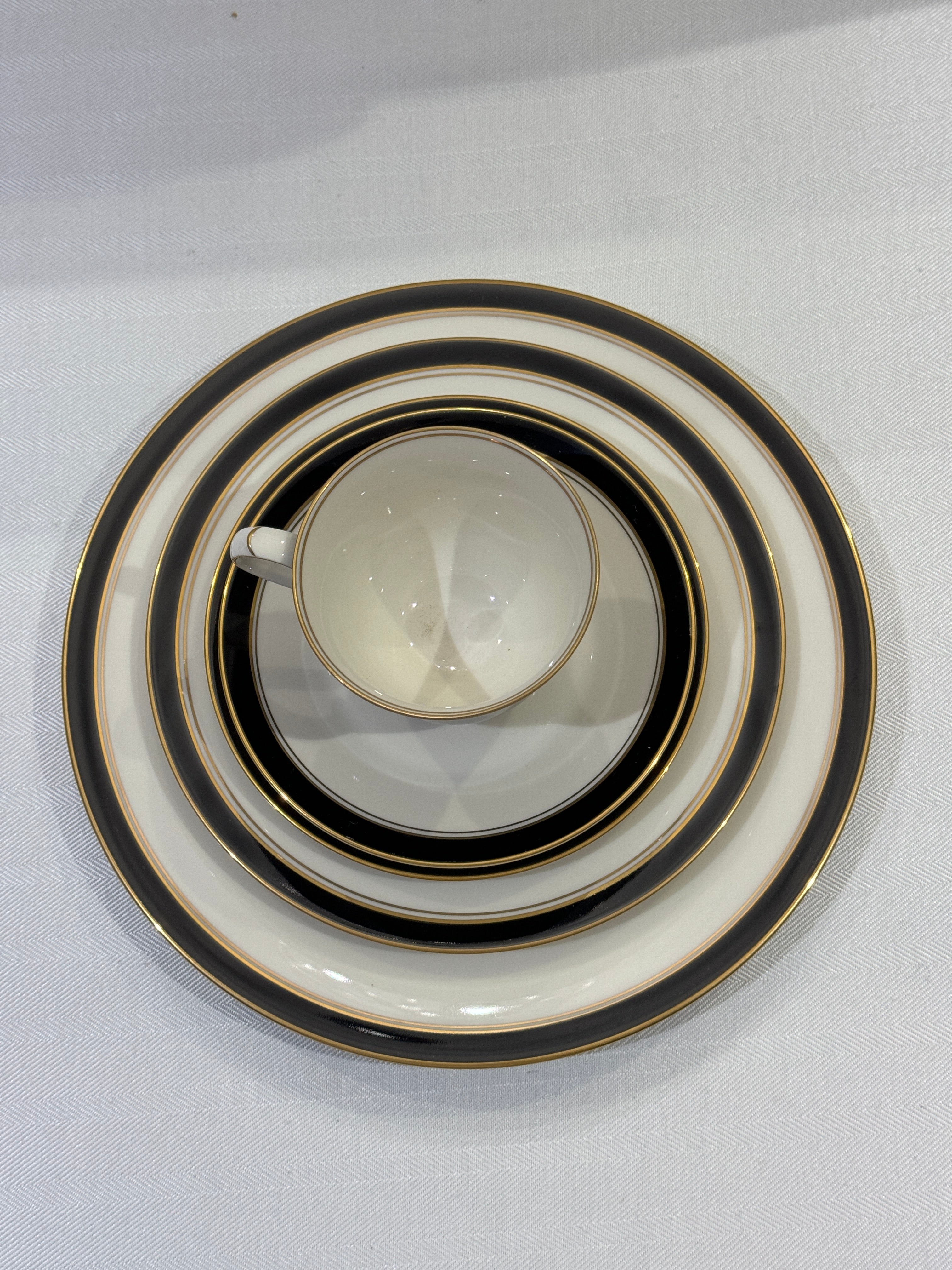 Noritake Ivory China - Model 7274 Ivory & Ebony, Made in Japan - 11 Place Settings - Sold as a Set