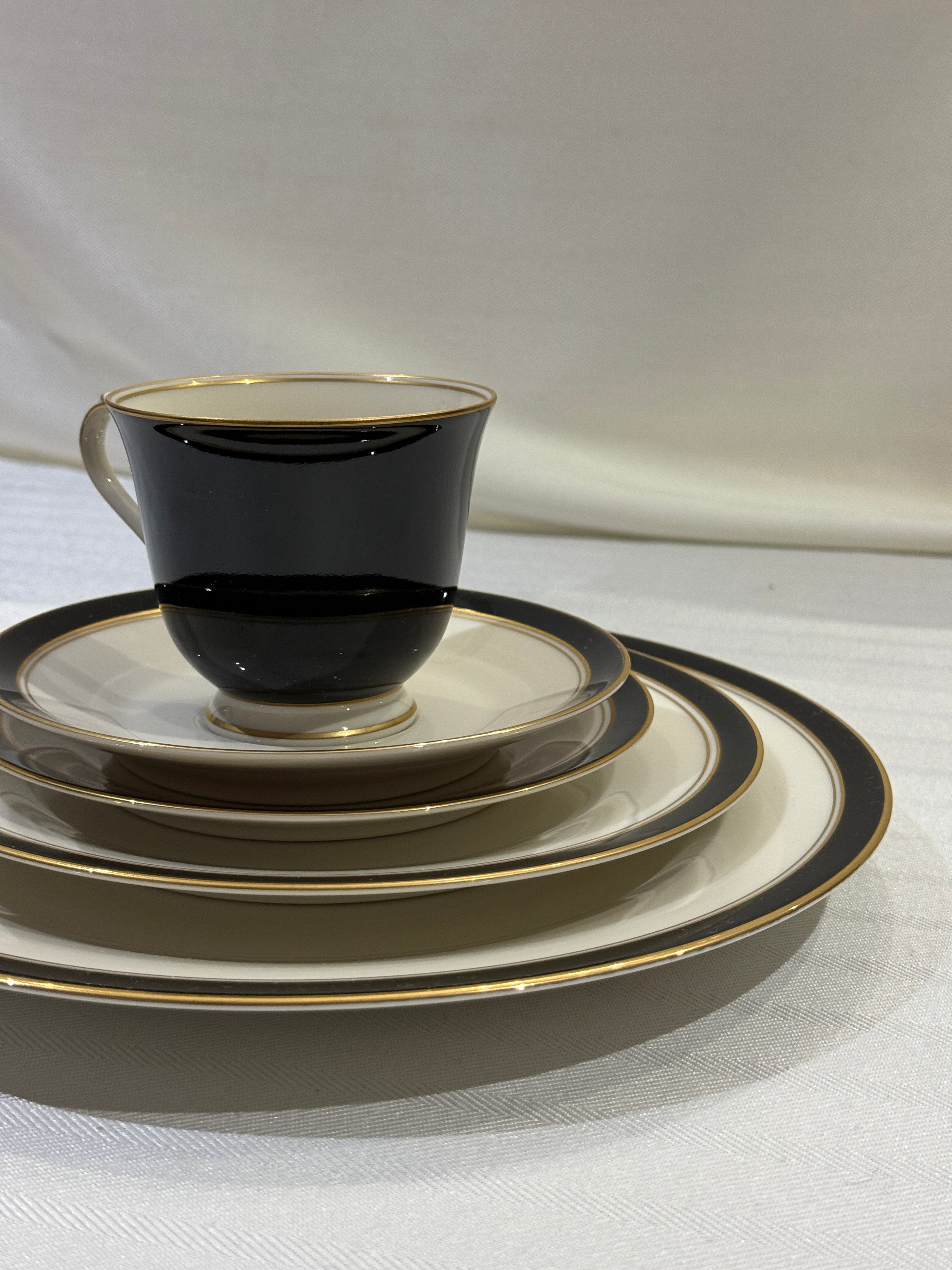 Noritake Ivory China - Model 7274 Ivory & Ebony, Made in Japan - 11 Place Settings - Sold as a Set