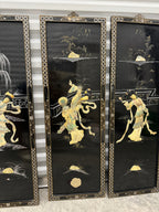 Vintage Chinoiserie Geisha Asian Wall Panel Accents with Mother of Pearl Inlays - set of 4