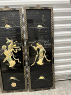 Vintage Chinoiserie Geisha Asian Wall Panel Accents with Mother of Pearl Inlays - set of 4