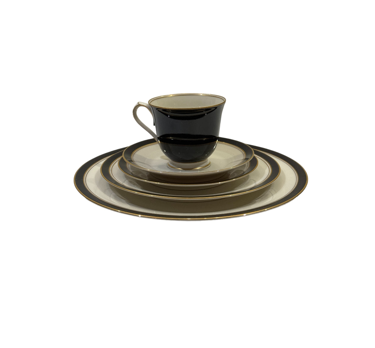 Noritake Ivory China - Model 7274 Ivory & Ebony, Made in Japan - 11 Place Settings - Sold as a Set