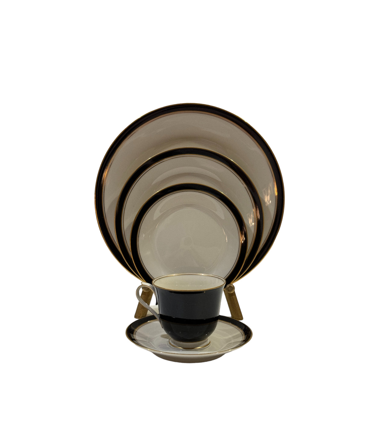 Noritake Ivory China - Model 7274 Ivory & Ebony, Made in Japan - 11 Place Settings - Sold as a Set