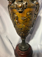 Antique Dark Brass Urn with Wood Base