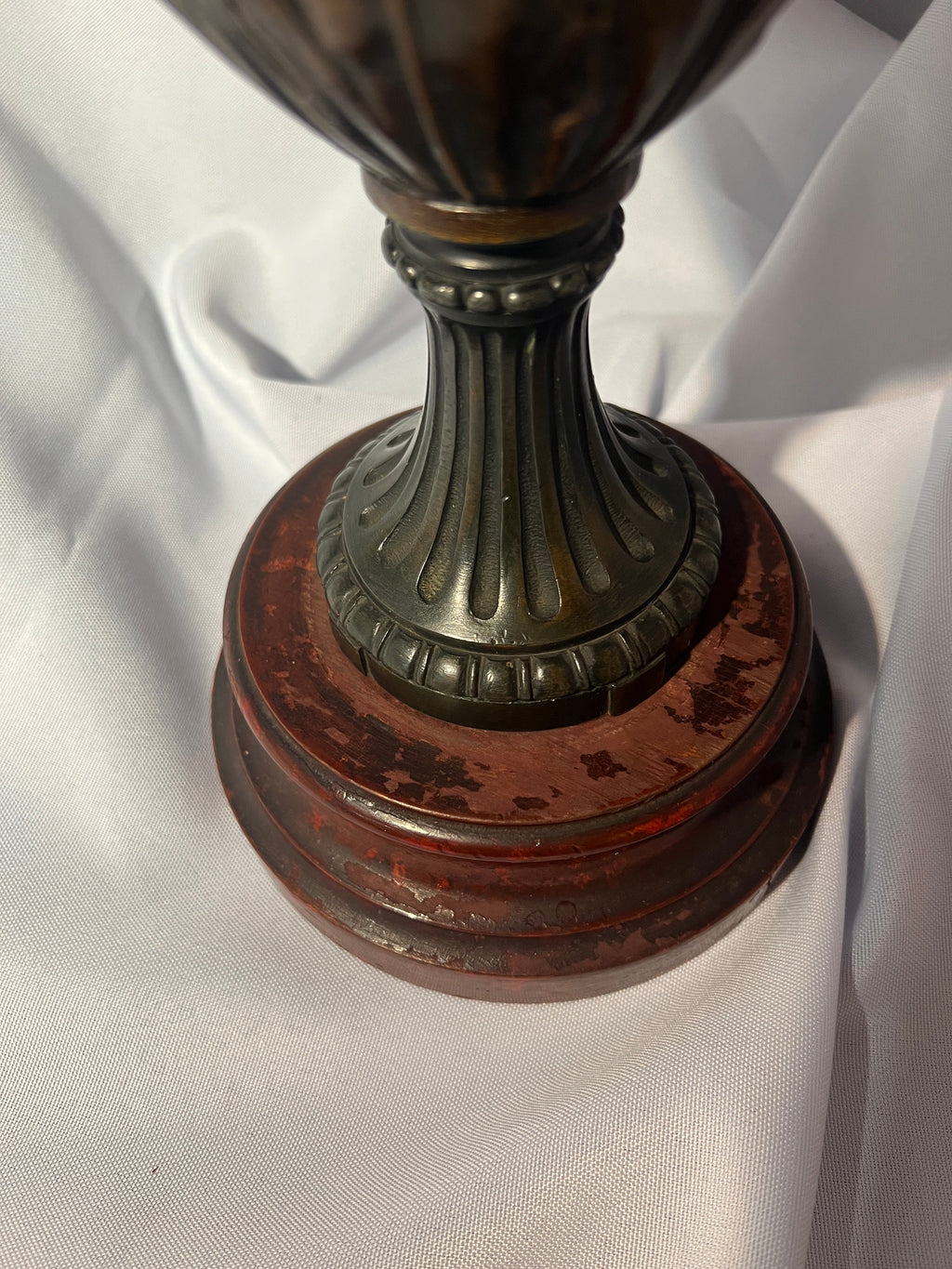 Antique Dark Brass Urn with Wood Base