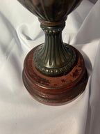 Antique Dark Brass Urn with Wood Base