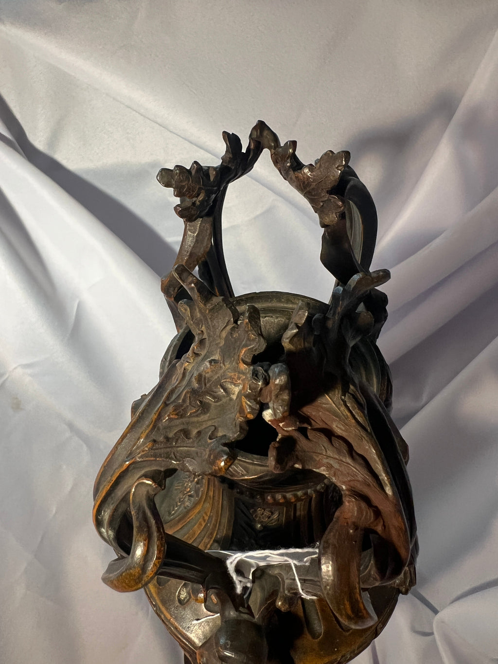 Antique Dark Brass Urn with Wood Base