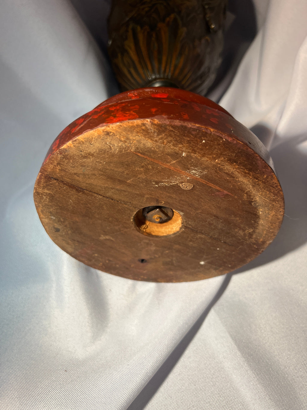 Antique Dark Brass Urn with Wood Base