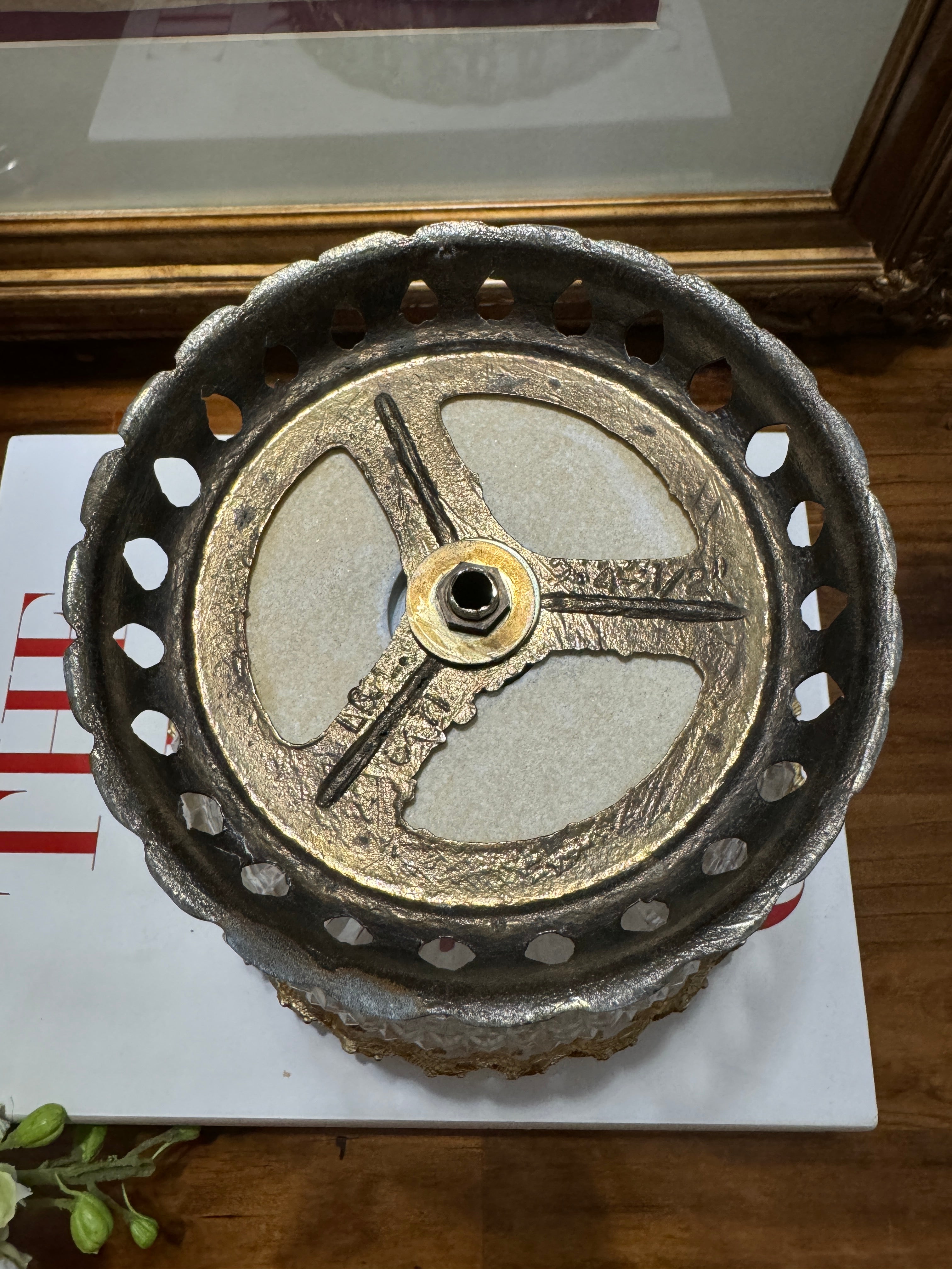 Vintage Italian Centerpiece, Fruit Bowl, Compote with Cut Glass, Marble and Gilt Metal Base