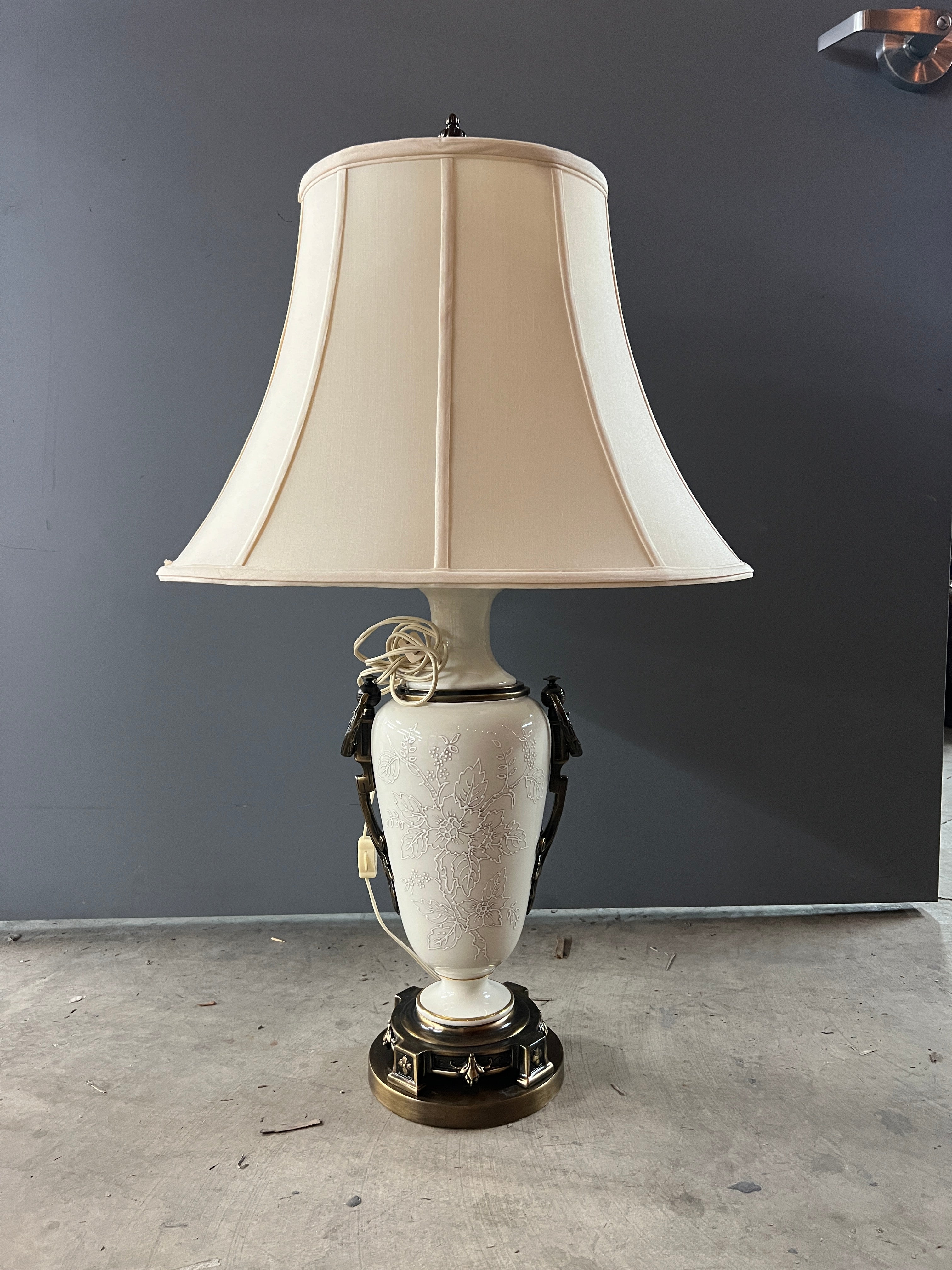 Vintage Ceramic & Bronze Lamp with Shade