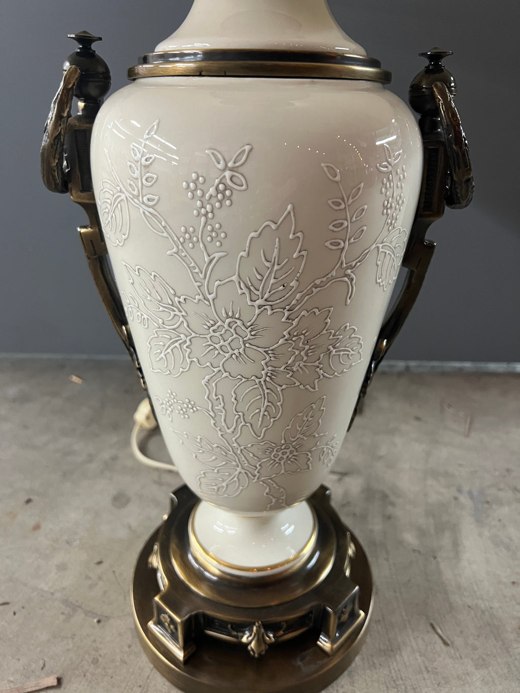 Vintage Ceramic & Bronze Lamp with Shade