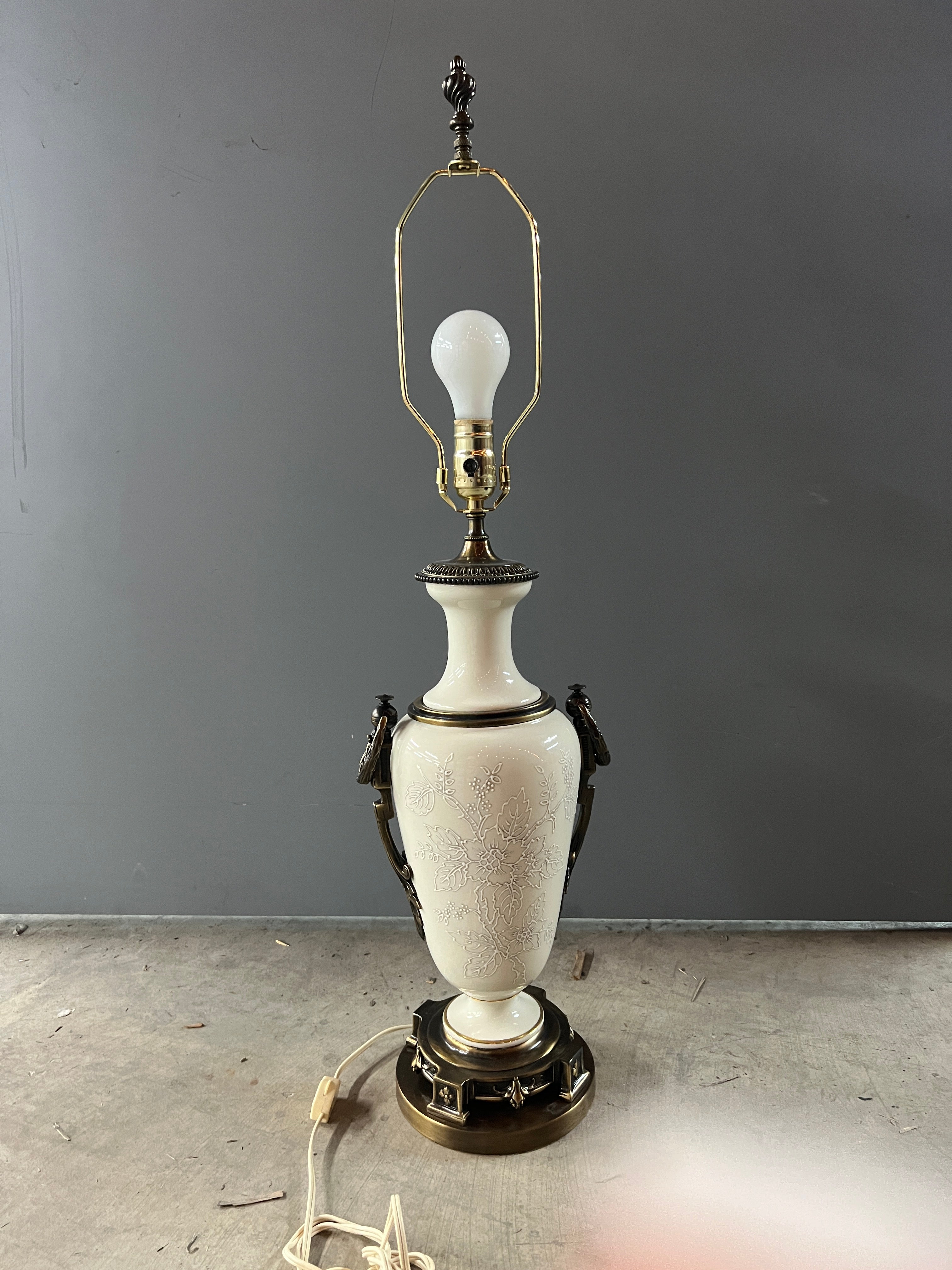 Vintage Ceramic & Bronze Lamp with Shade