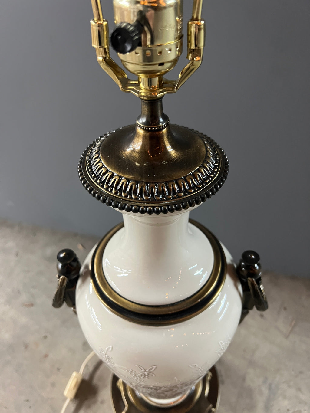 Vintage Ceramic & Bronze Lamp with Shade