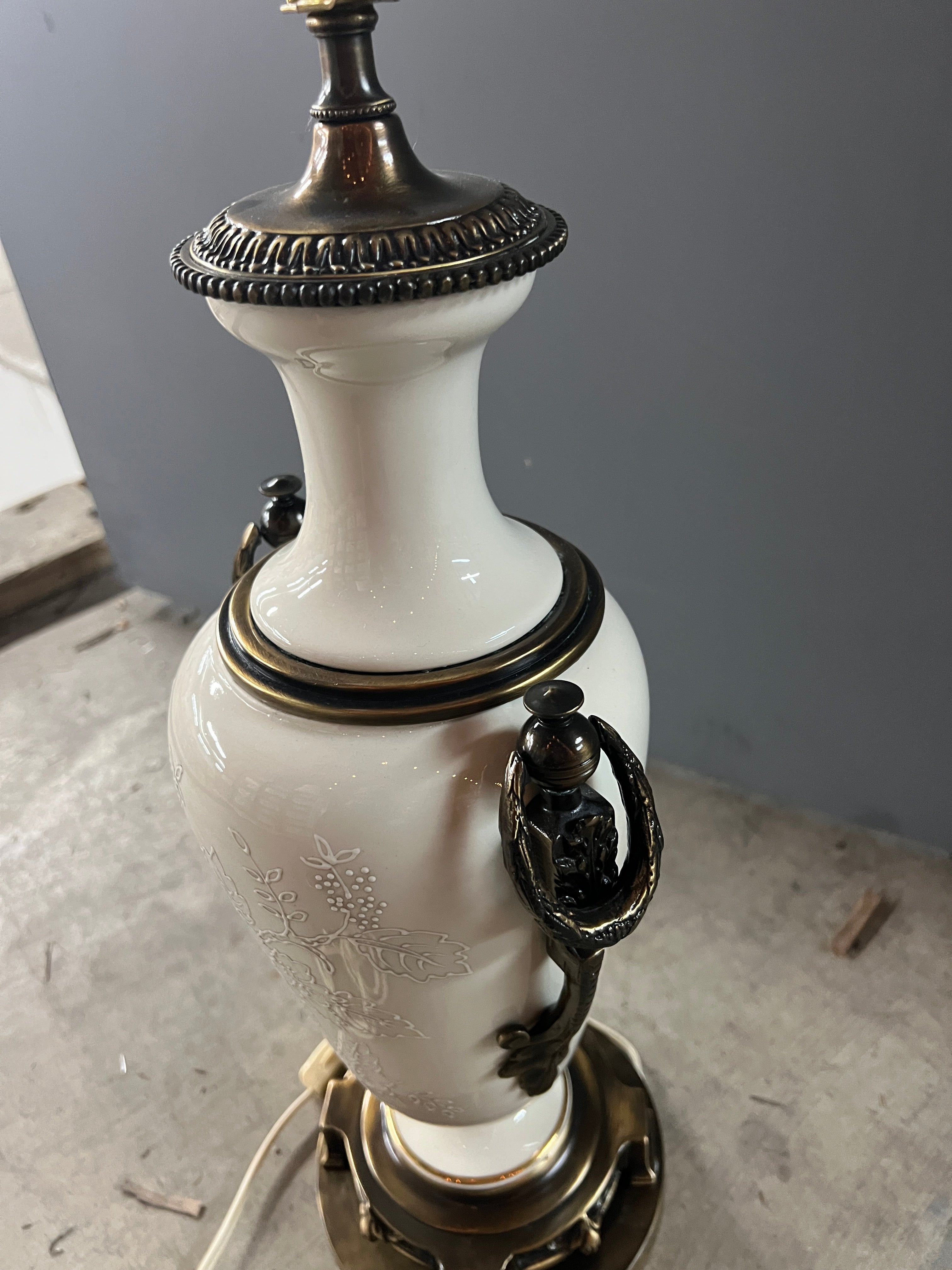 Vintage Ceramic & Bronze Lamp with Shade