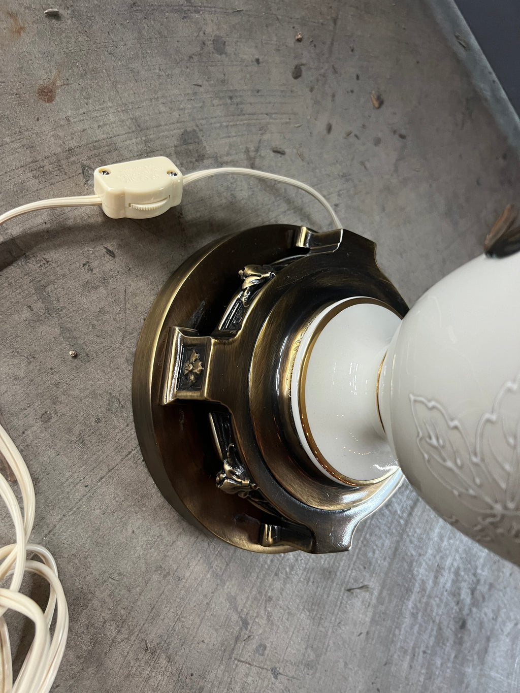 Vintage Ceramic & Bronze Lamp with Shade