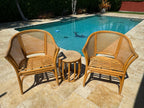 Vintage McGuire Style Rattan Cane Barrel Armchairs and Side Table