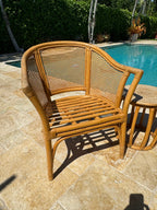 Vintage McGuire Style Rattan Cane Barrel Armchairs and Side Table