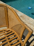 Vintage McGuire Style Rattan Cane Barrel Armchairs and Side Table