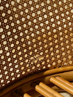 Vintage McGuire Style Rattan Cane Barrel Armchairs and Side Table