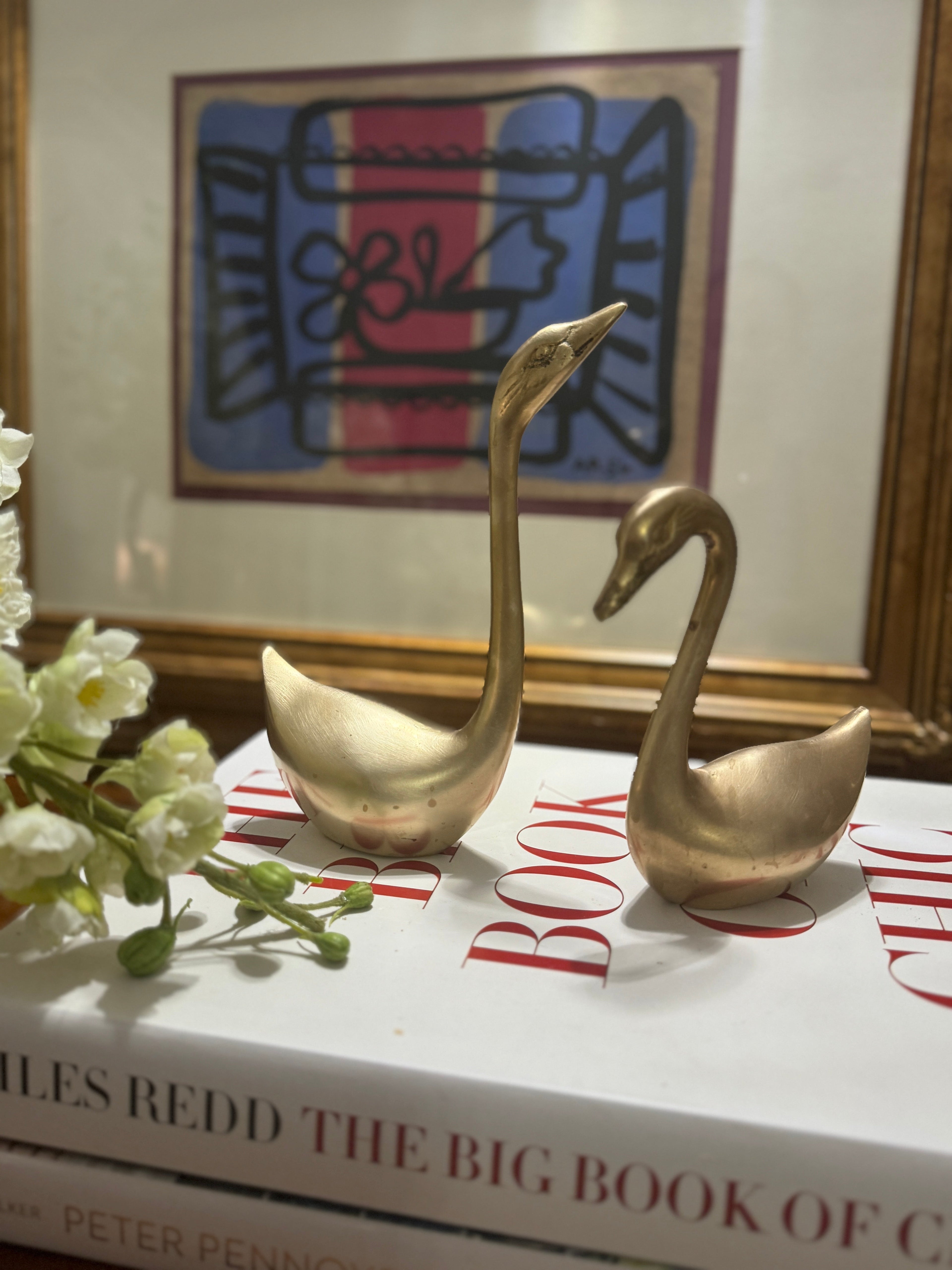 Vintage Small/Medium Brass Swans - Set of Two