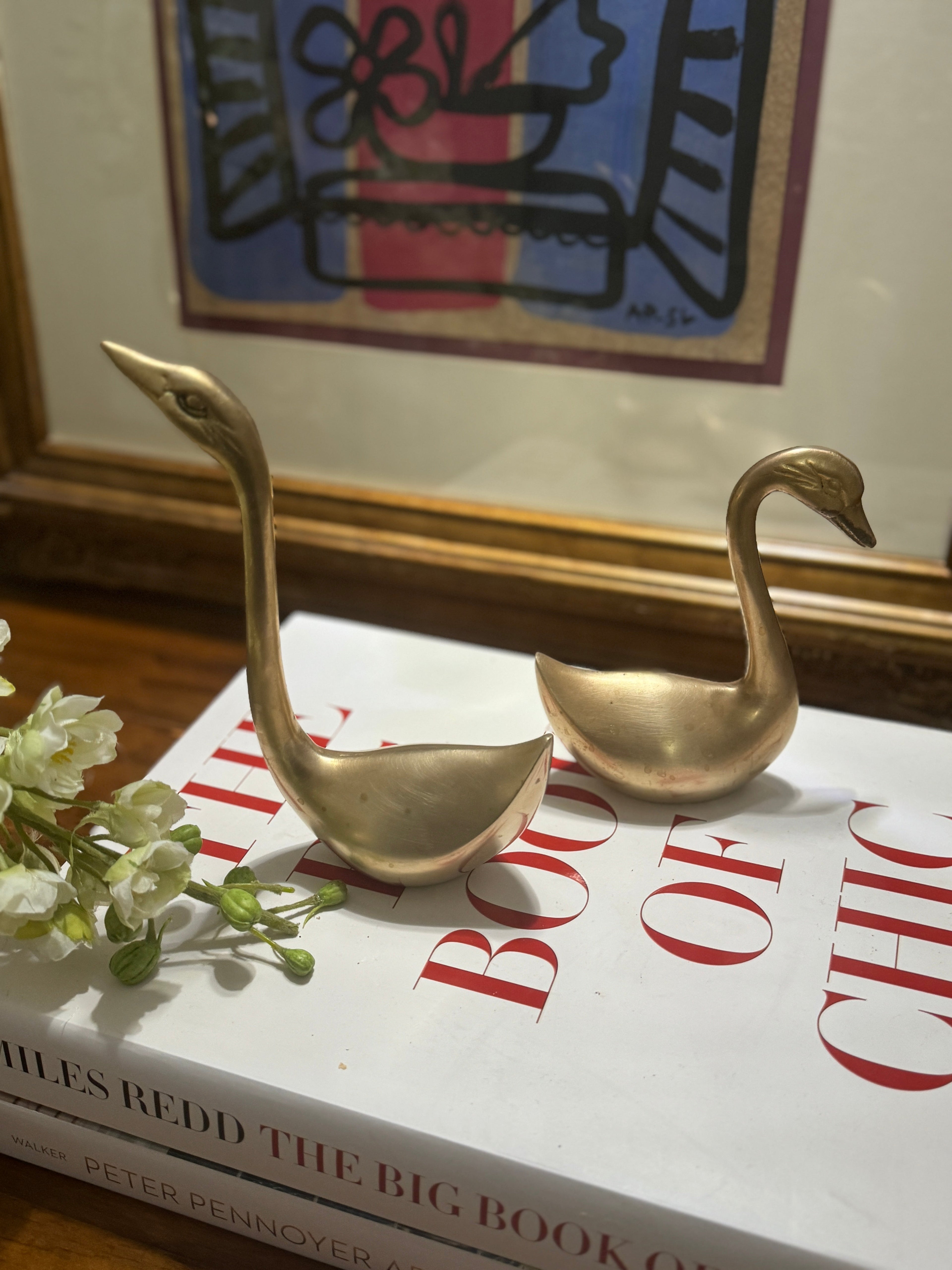 Vintage Small/Medium Brass Swans - Set of Two