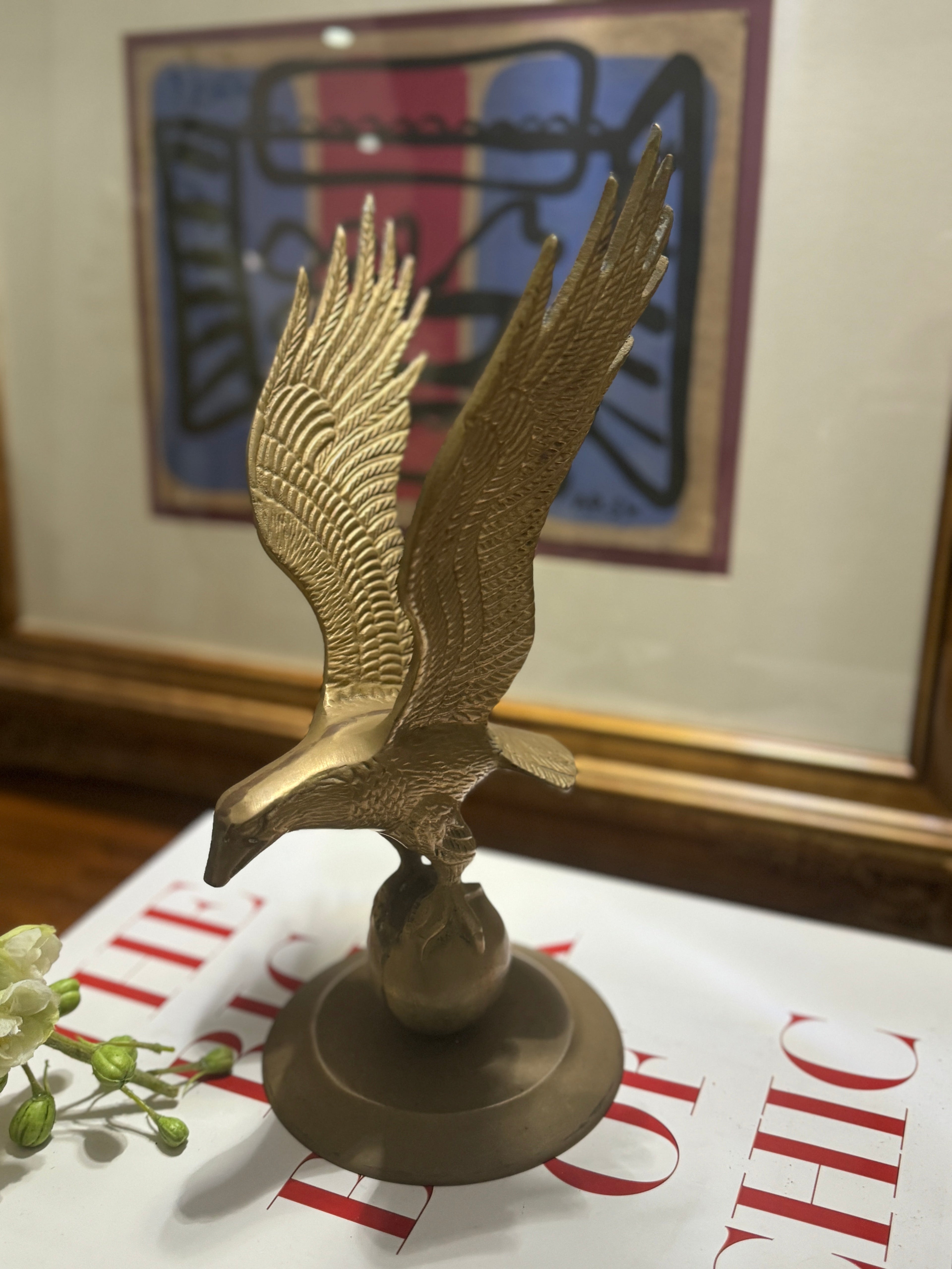 Vintage Brass Eagle in Flight Figurine