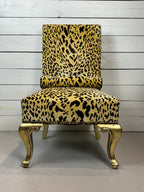 Vintage Hollywood Regency Cheetah Print Accent Chair with Gold Gilded Legs