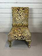 Vintage Hollywood Regency Cheetah Print Accent Chair with Gold Gilded Legs