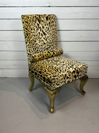 Vintage Hollywood Regency Cheetah Print Accent Chair with Gold Gilded Legs