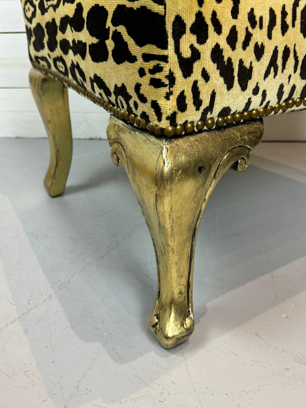 Vintage Hollywood Regency Cheetah Print Accent Chair with Gold Gilded Legs