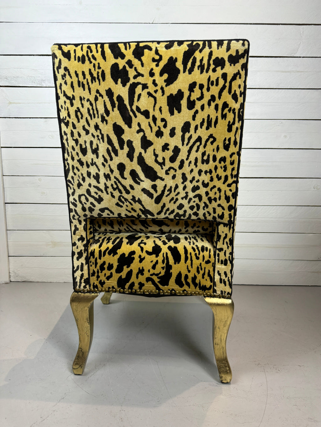 Vintage Hollywood Regency Cheetah Print Accent Chair with Gold Gilded Legs