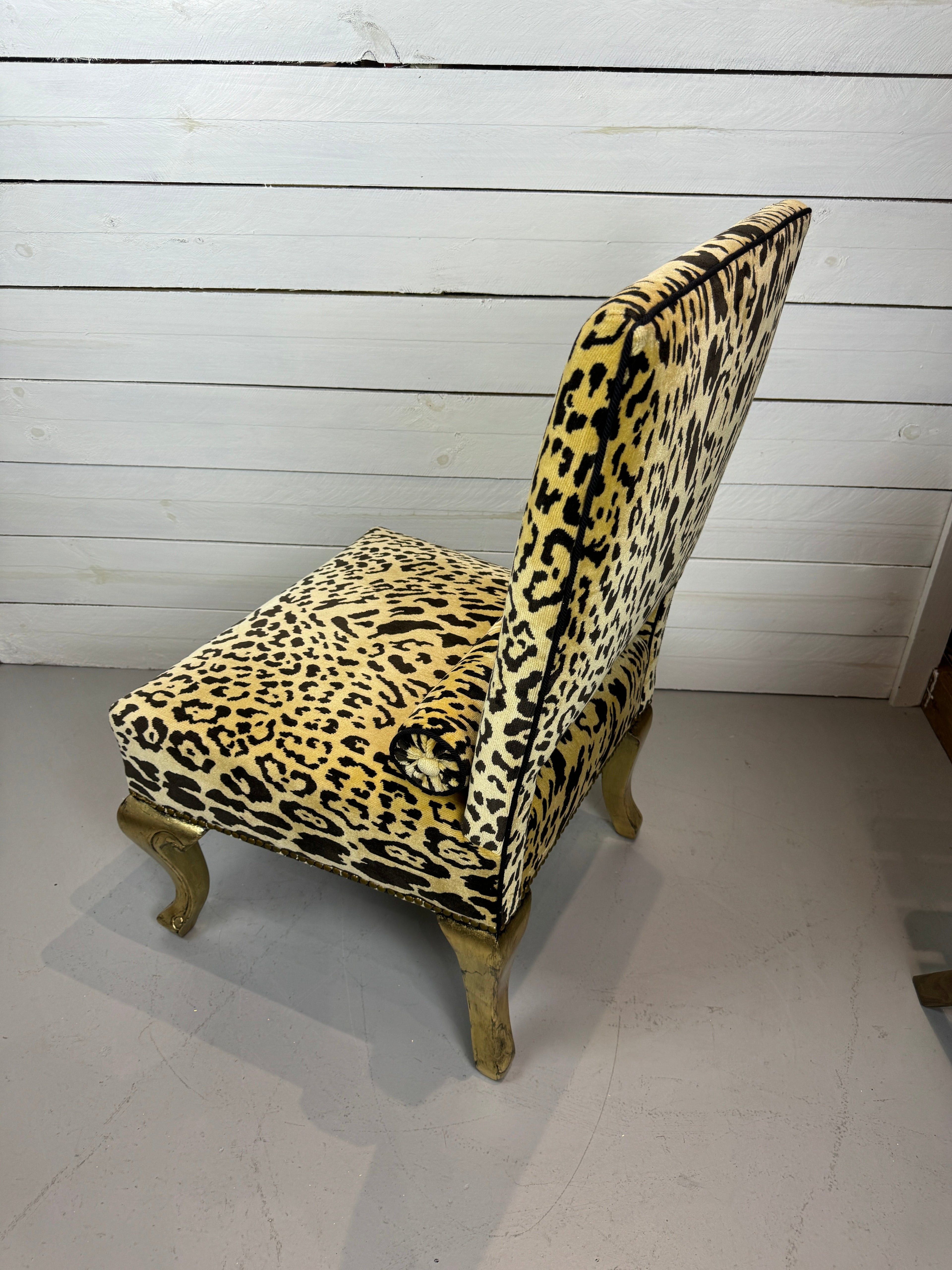 Vintage Hollywood Regency Cheetah Print Accent Chair with Gold Gilded Legs
