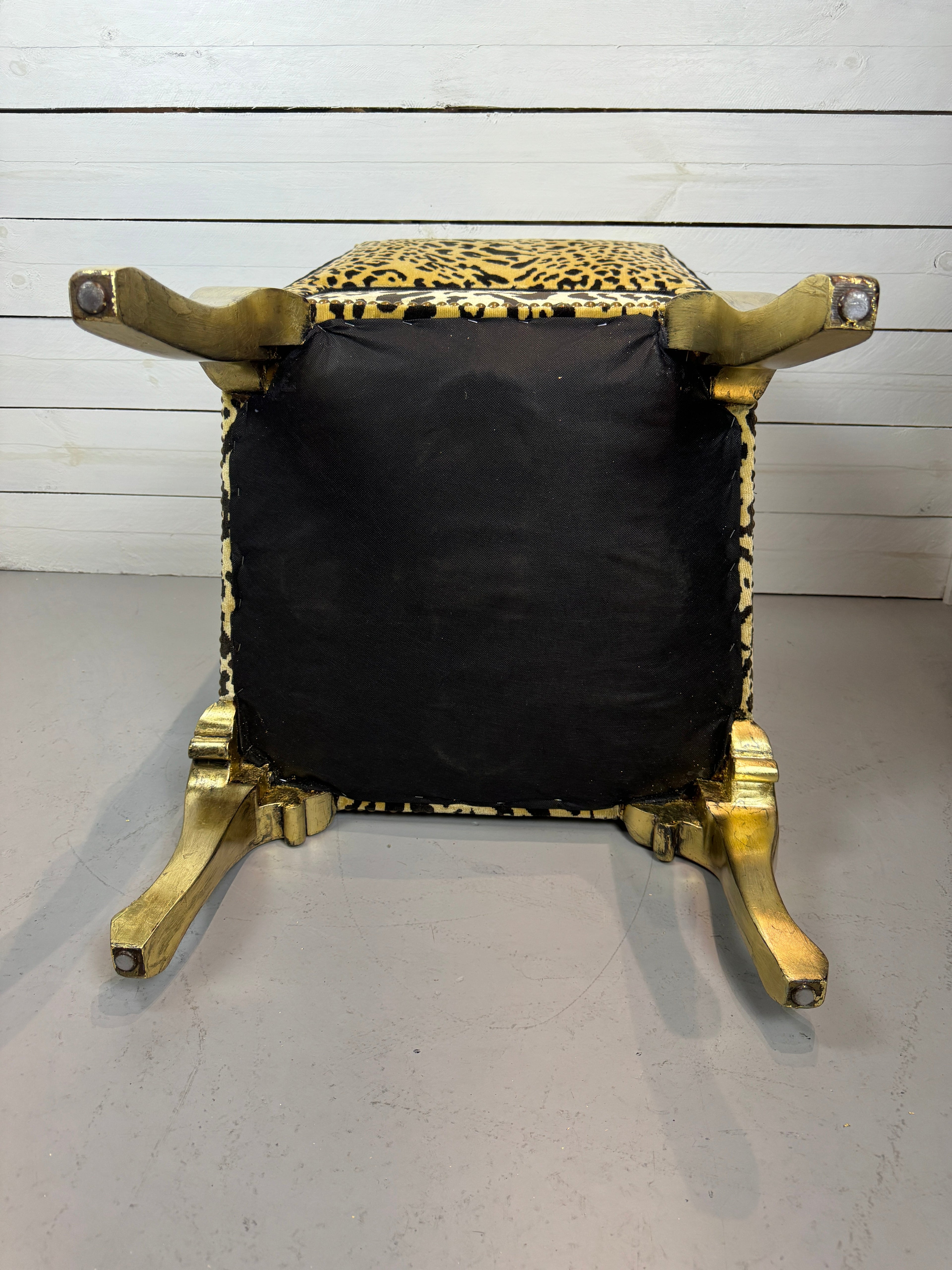 Vintage Hollywood Regency Cheetah Print Accent Chair with Gold Gilded Legs