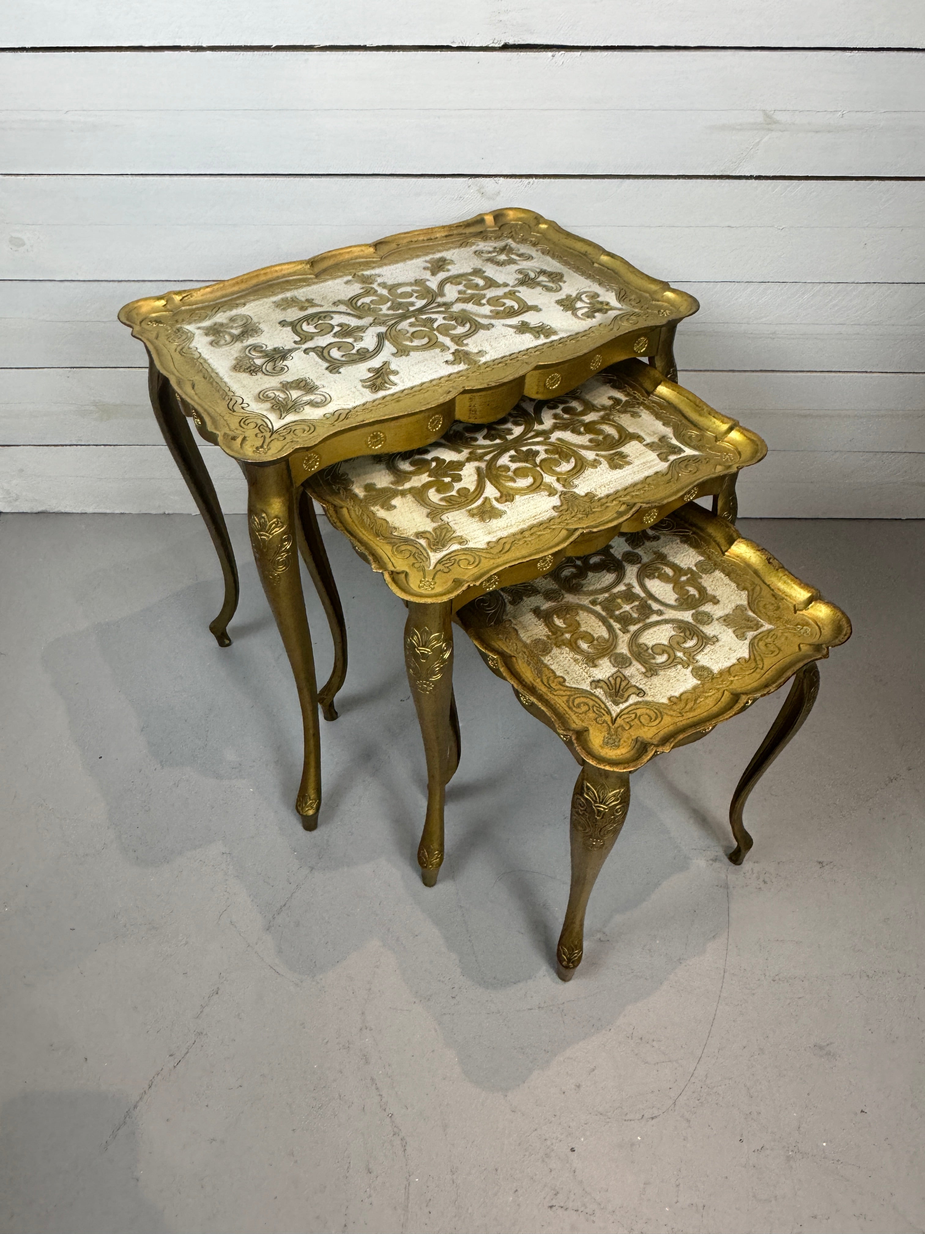 Vintage 1950s Florentine Gold Nesting Tables - Set of Three