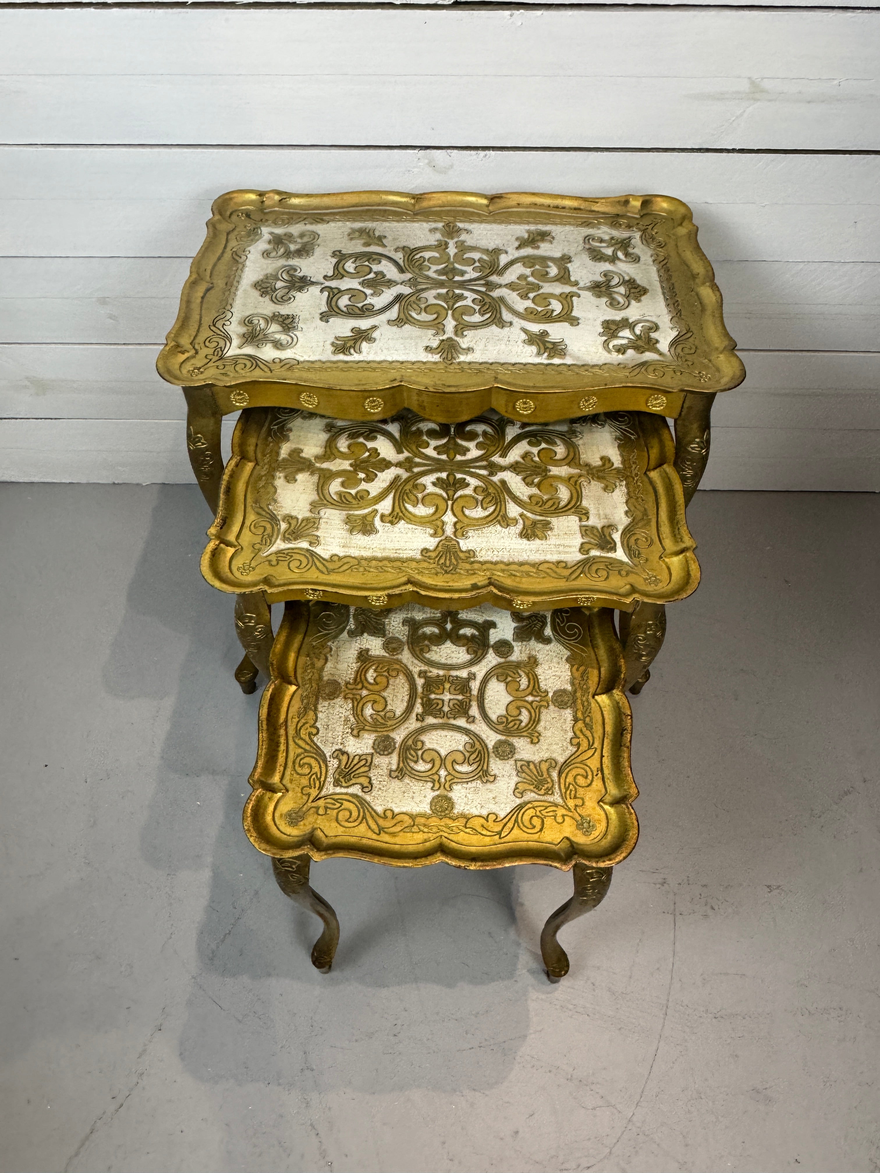 Vintage 1950s Florentine Gold Nesting Tables - Set of Three