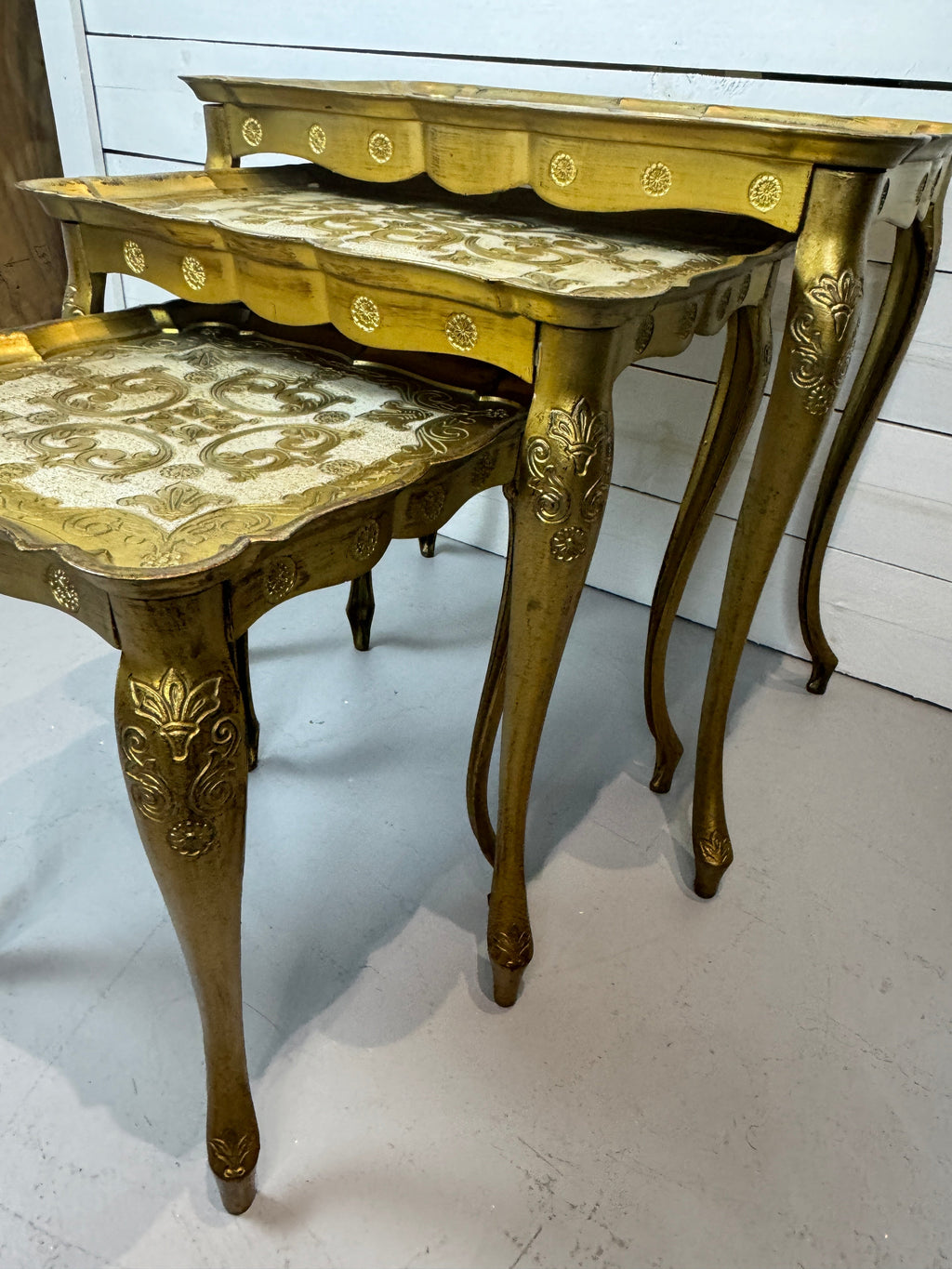 Vintage 1950s Florentine Gold Nesting Tables - Set of Three
