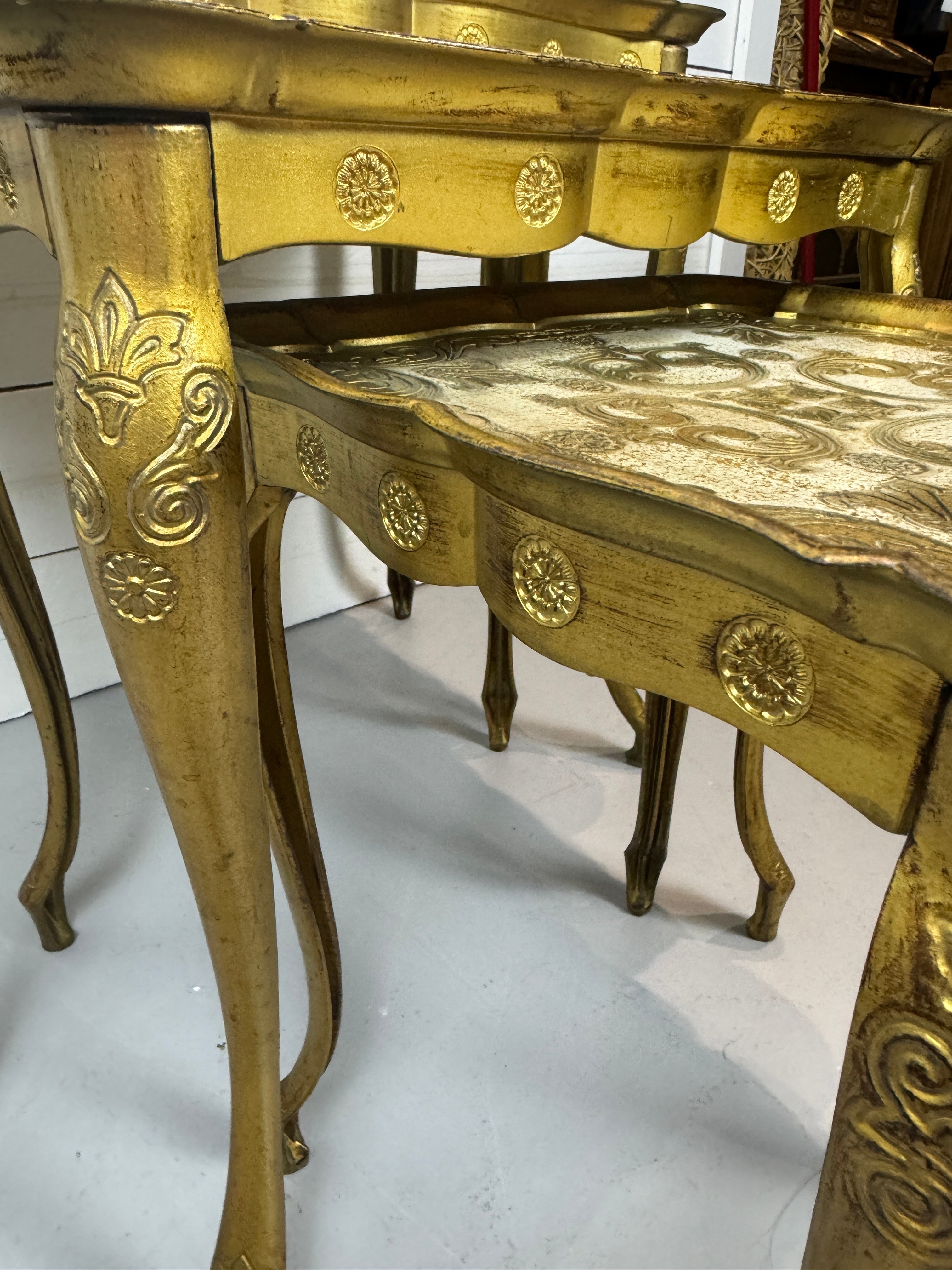 Vintage 1950s Florentine Gold Nesting Tables - Set of Three