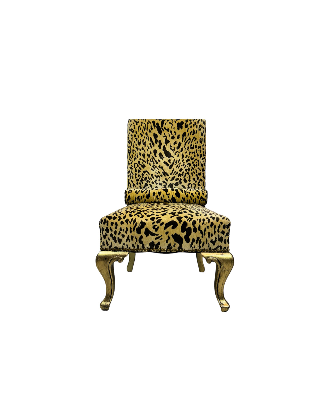 Vintage Hollywood Regency Cheetah Print Accent Chair with Gold Gilded Legs