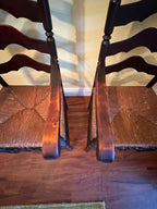 Antique French Country Style Ladderback Chairs with Rush Seats - Set of Two
