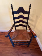 Antique French Country Style Ladderback Chairs with Rush Seats - Set of Two