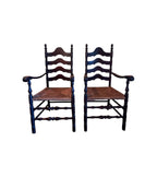 Antique French Country Style Ladderback Chairs with Rush Seats - Set of Two