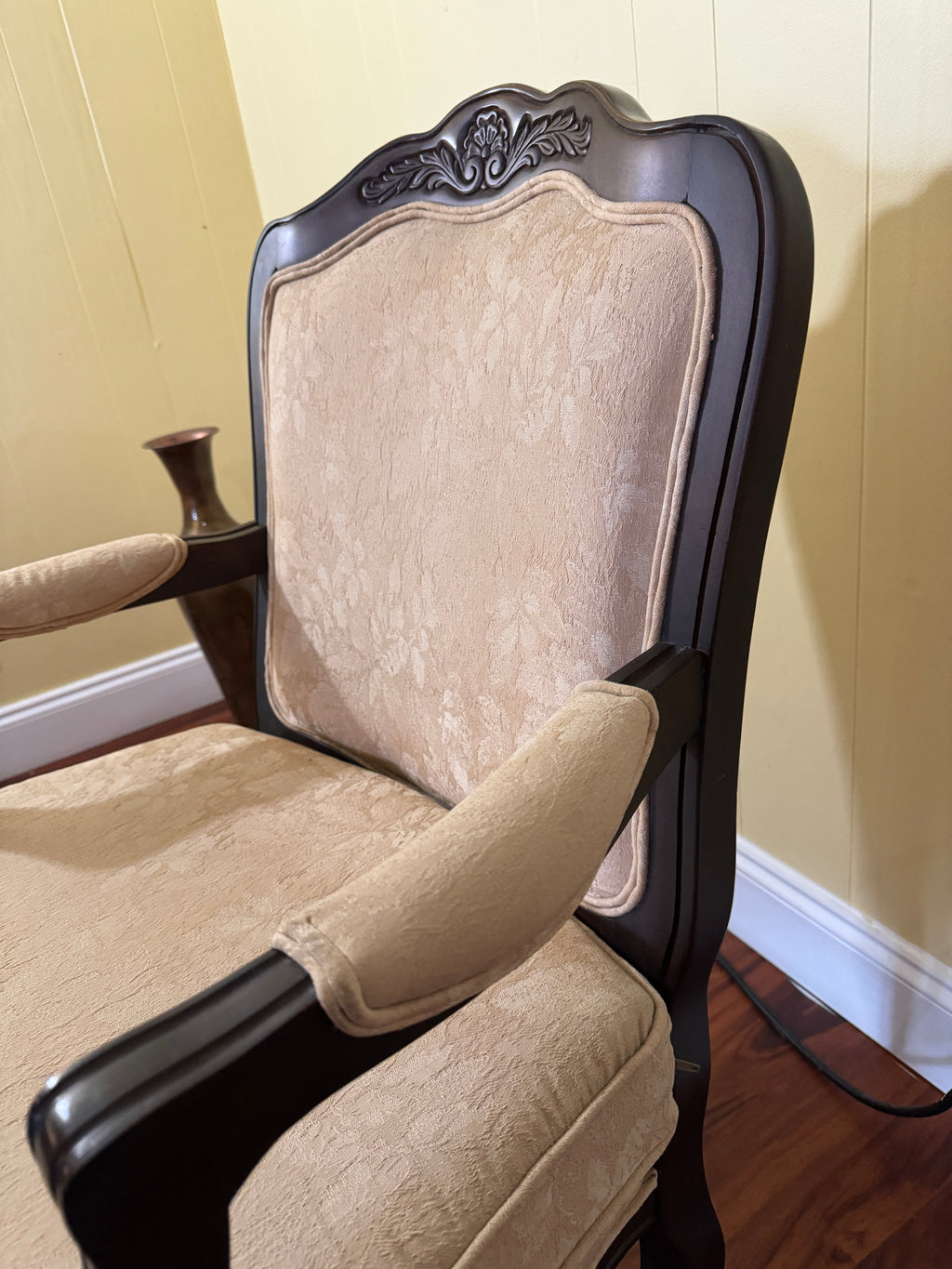 Antique Louis XV Style Carved Walnut Upholstered Accent Chair