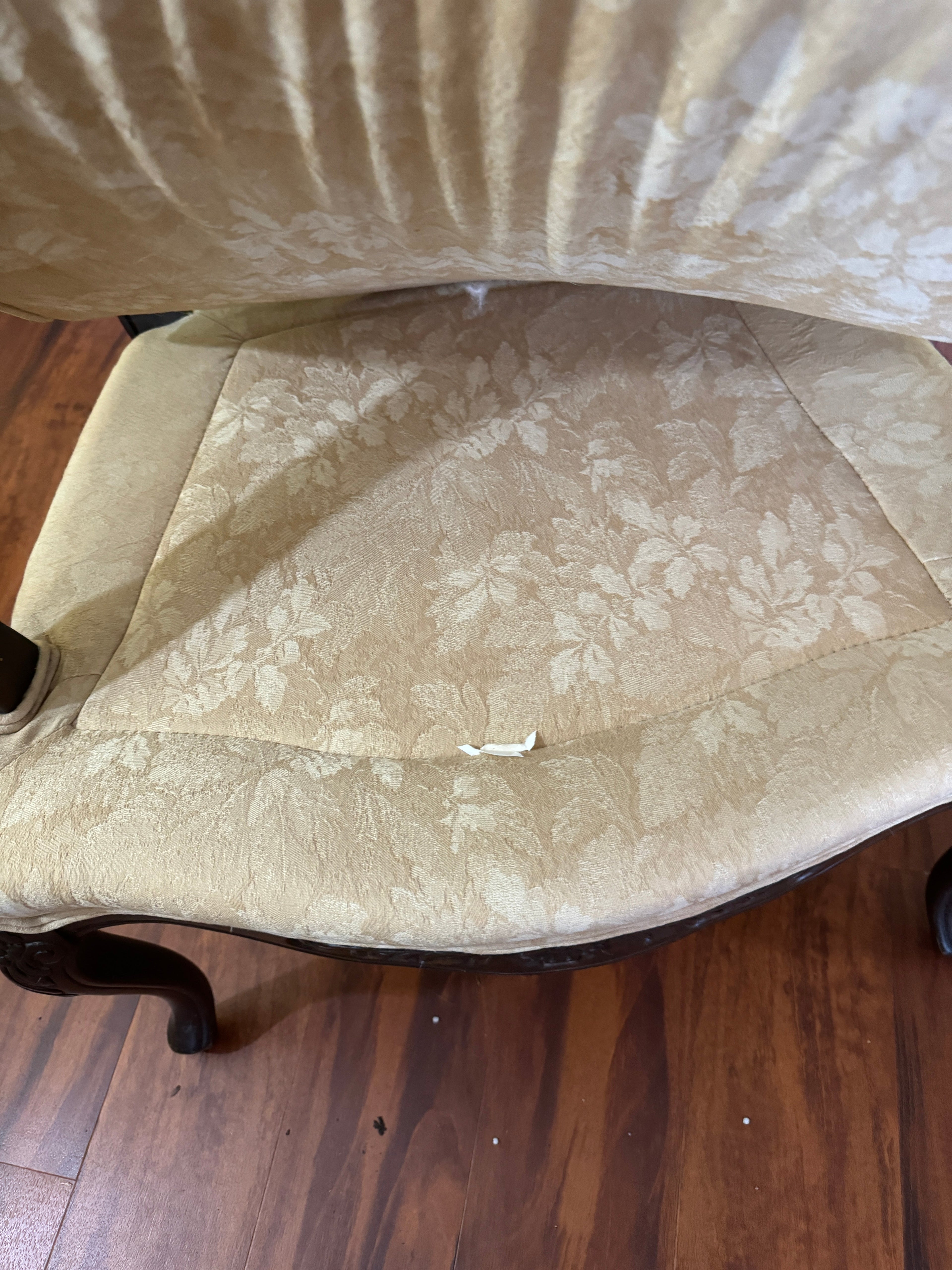 Antique Louis XV Style Carved Walnut Upholstered Accent Chair