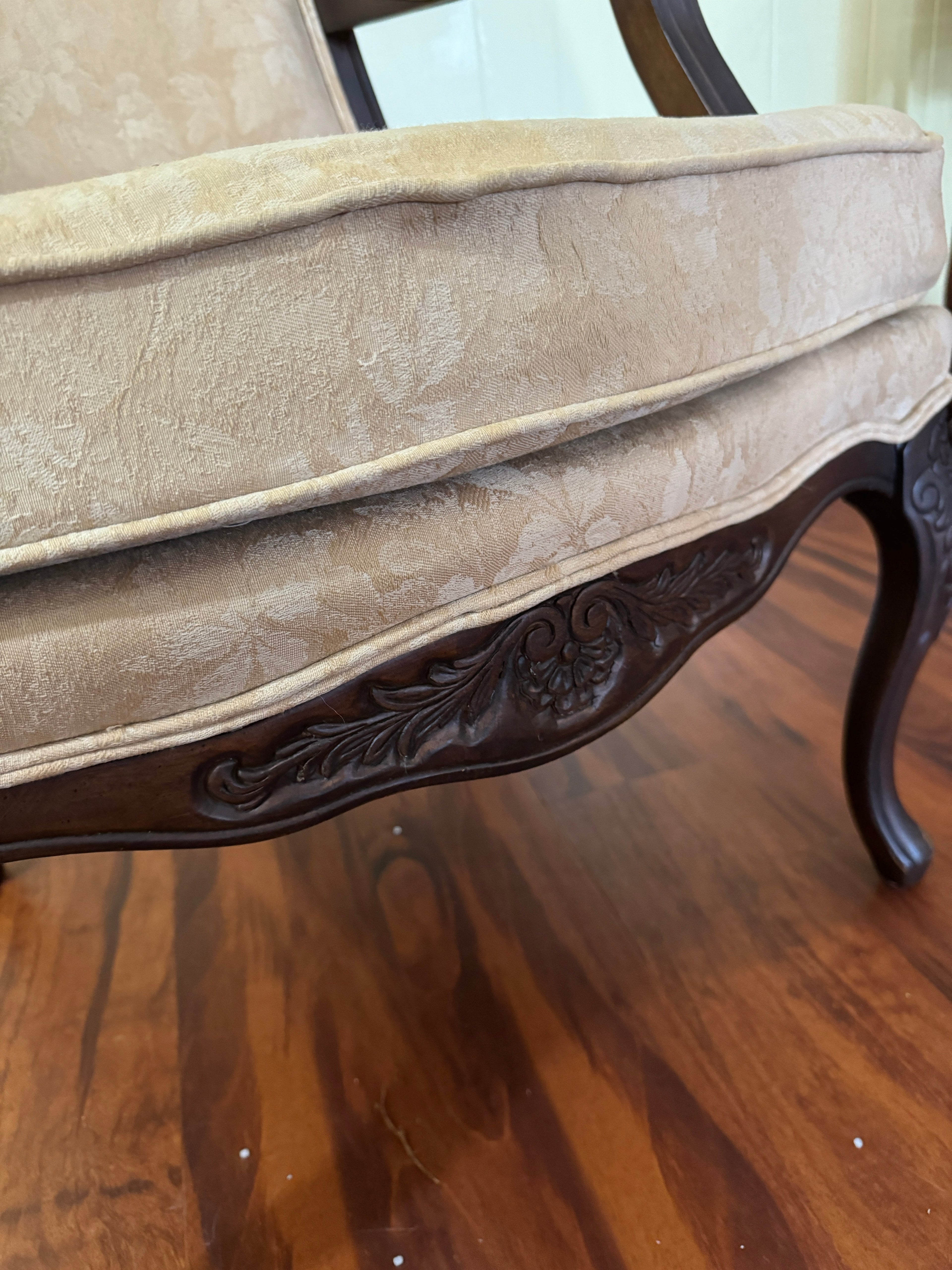Antique Louis XV Style Carved Walnut Upholstered Accent Chair